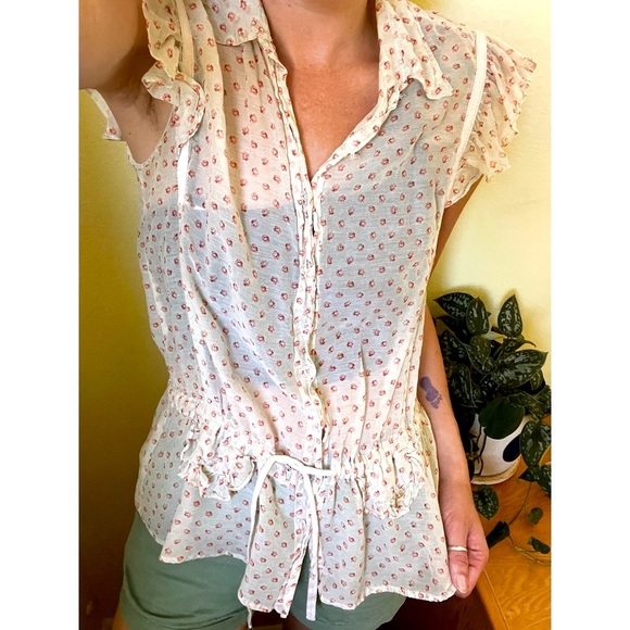 Johnny Was Yellowfield 8 Series Sheer Floral Blouse Top w/Flower Buttons - Picture 7 of 9